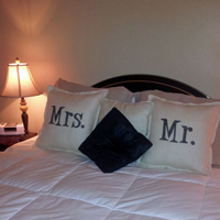 Burlap and Sharpie “Mr.” and “Mrs.” Pillows