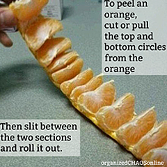 Cut bottom and top of orange, split between, and roll out | TIP OF THE DAY on organizedCHAOSonline